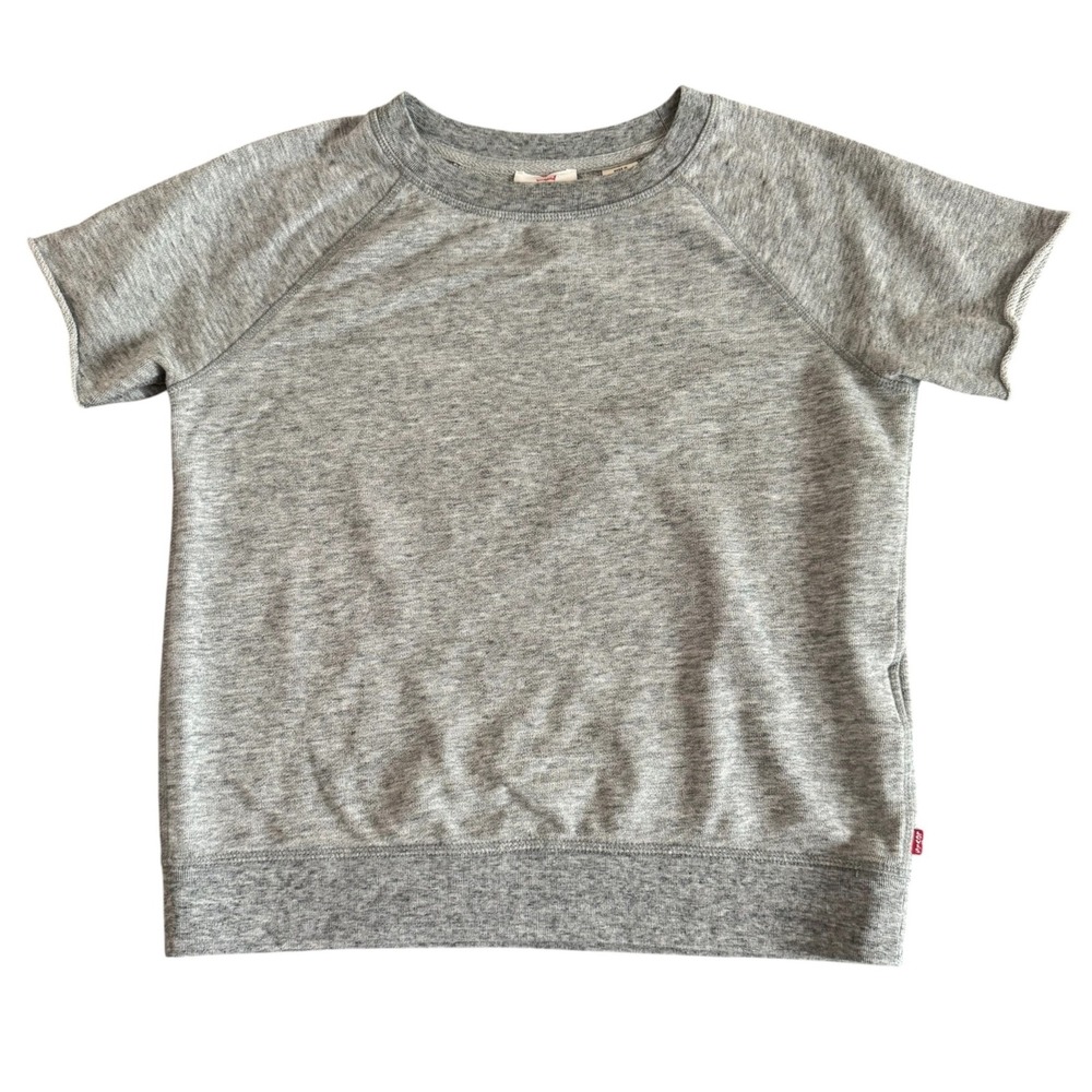 Levis XS Gray Short Sleeve Raglan Raw Hem Womens Sweatshirt